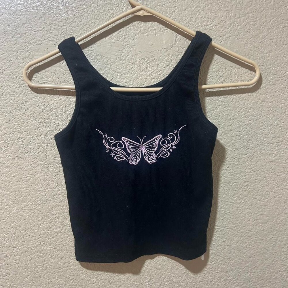 Black and pink butterfly y2k tank top